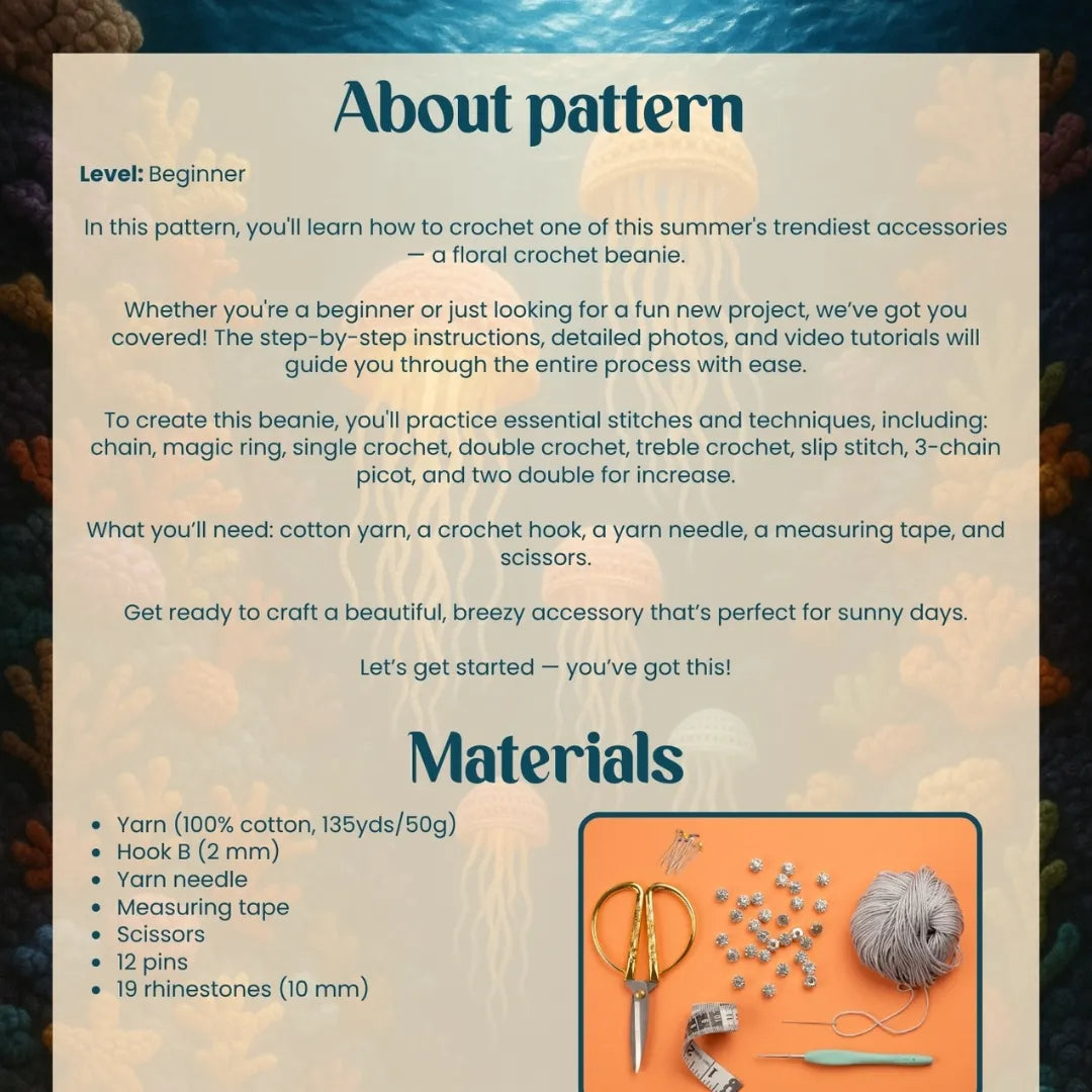 Floral beanie with rhinestones