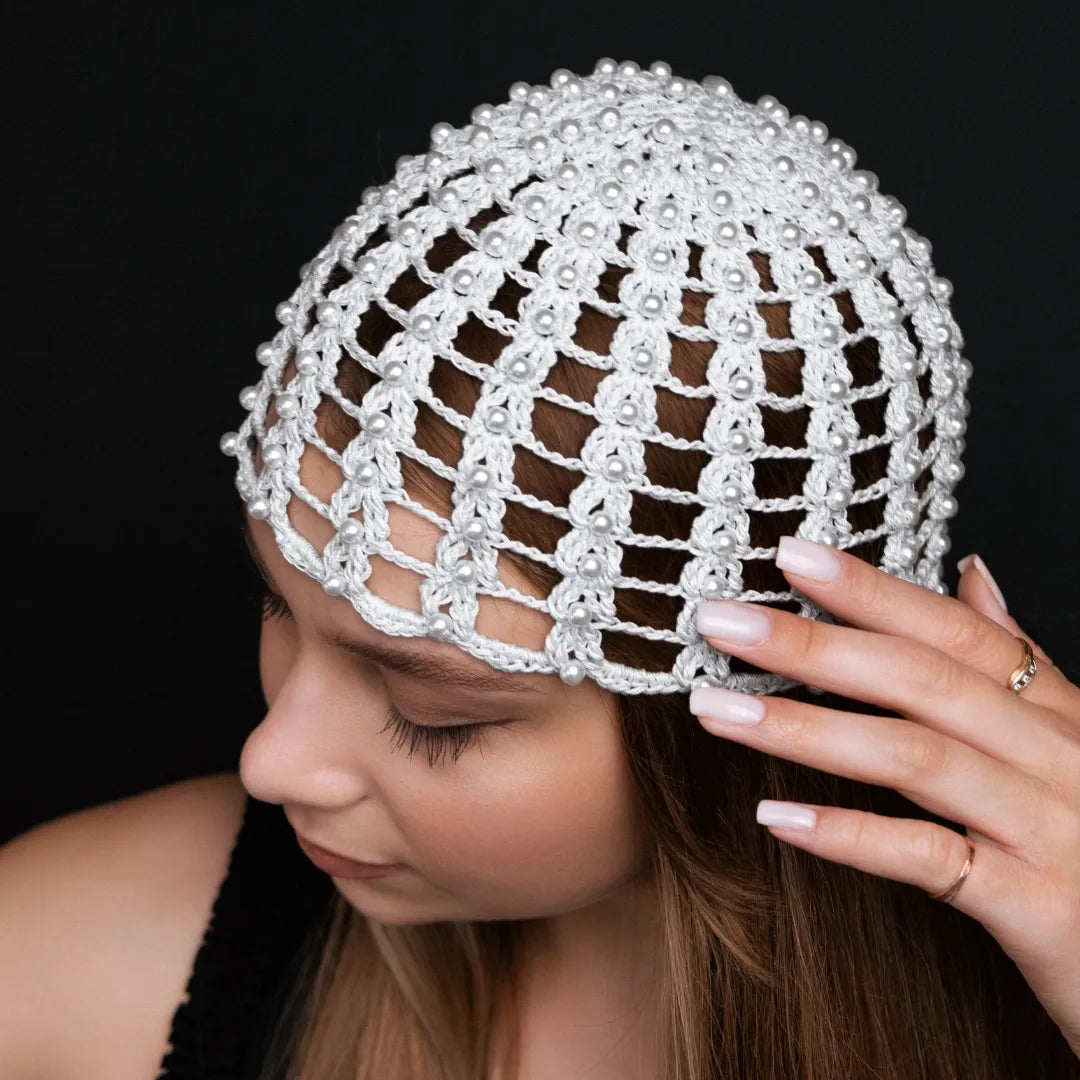 Mesh beanie Audrey with pearls