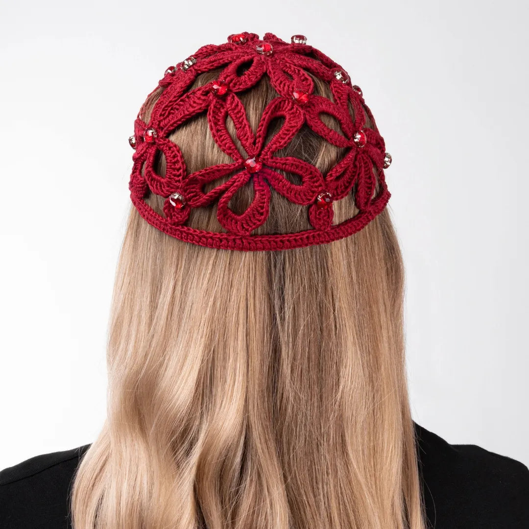 Floral beanie with rhinestones