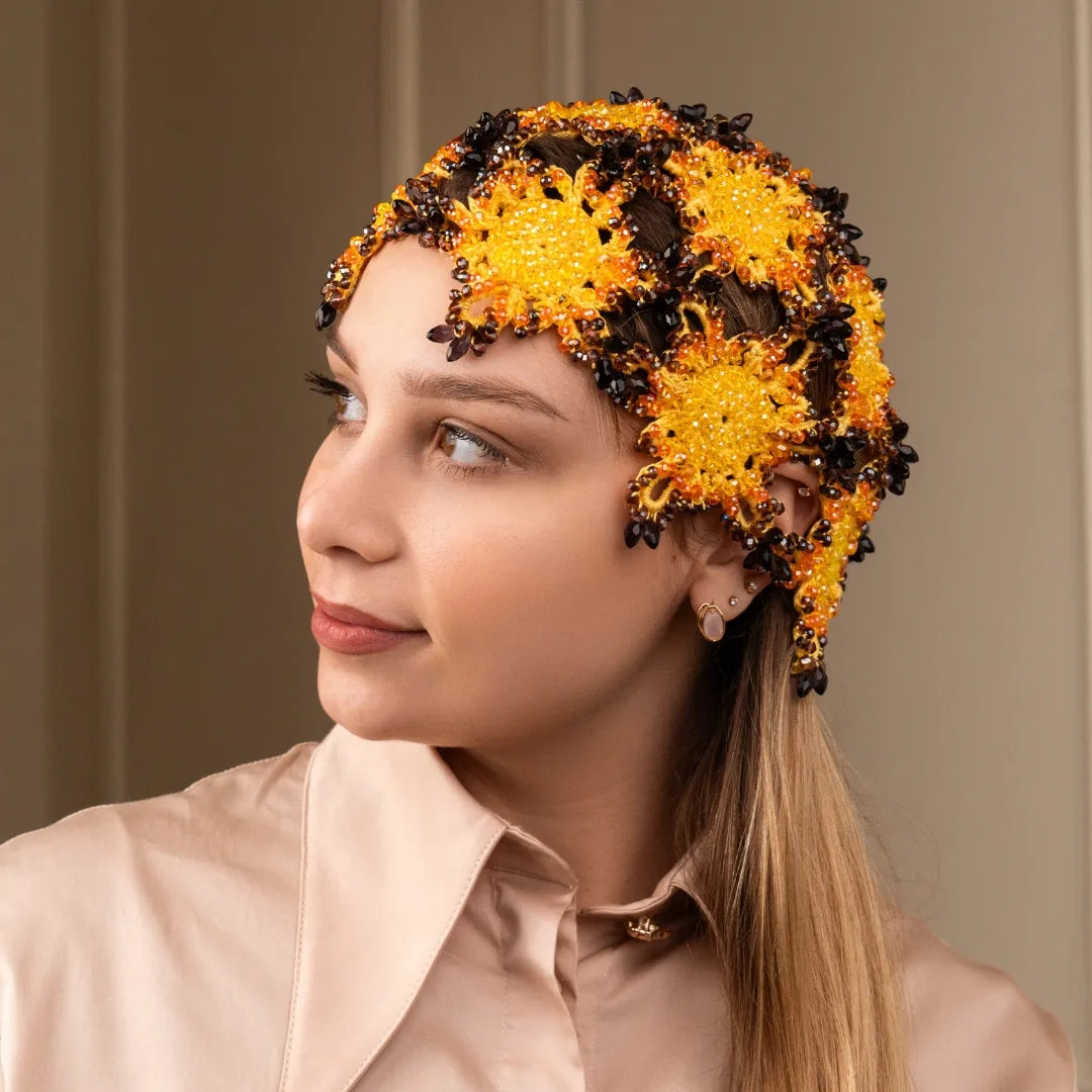 Carnaval floral beanie Jessica with beads