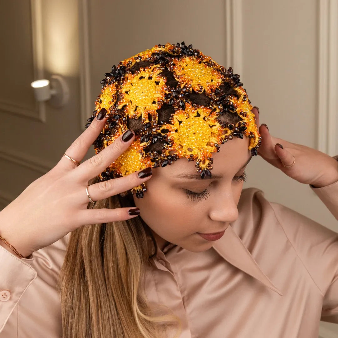 Carnaval floral beanie Jessica with beads