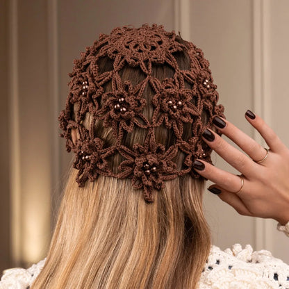 Floral beanie Scarlet with pearls