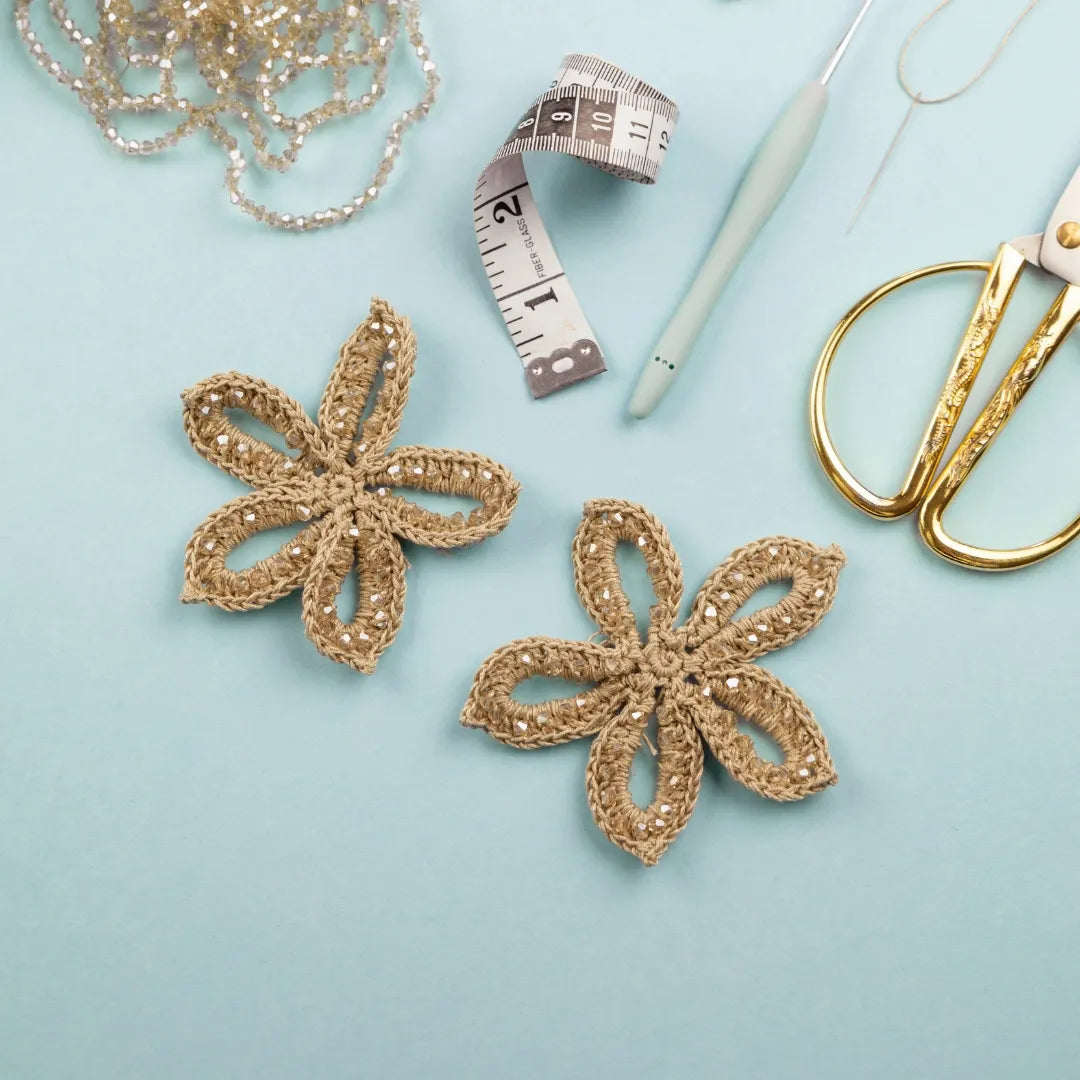 Floral beanie with rhinestones and bicones