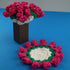 Crocheted flower coasters on a blue background