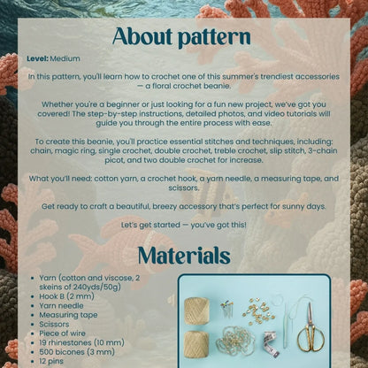 Floral beanie with rhinestones and bicones