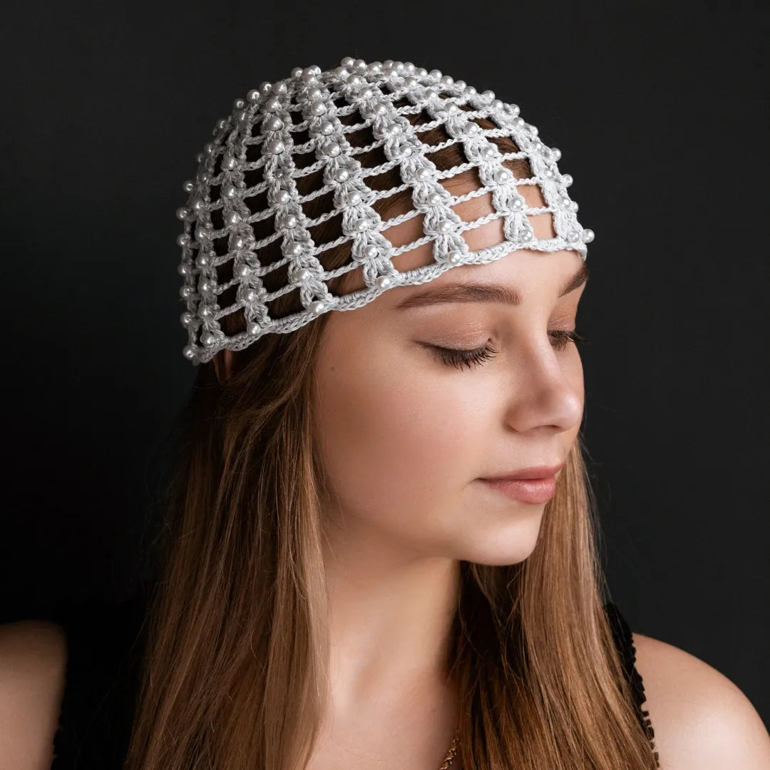 Mesh beanie Audrey with pearls