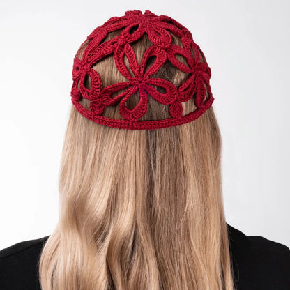 Crochet beanie with flowers