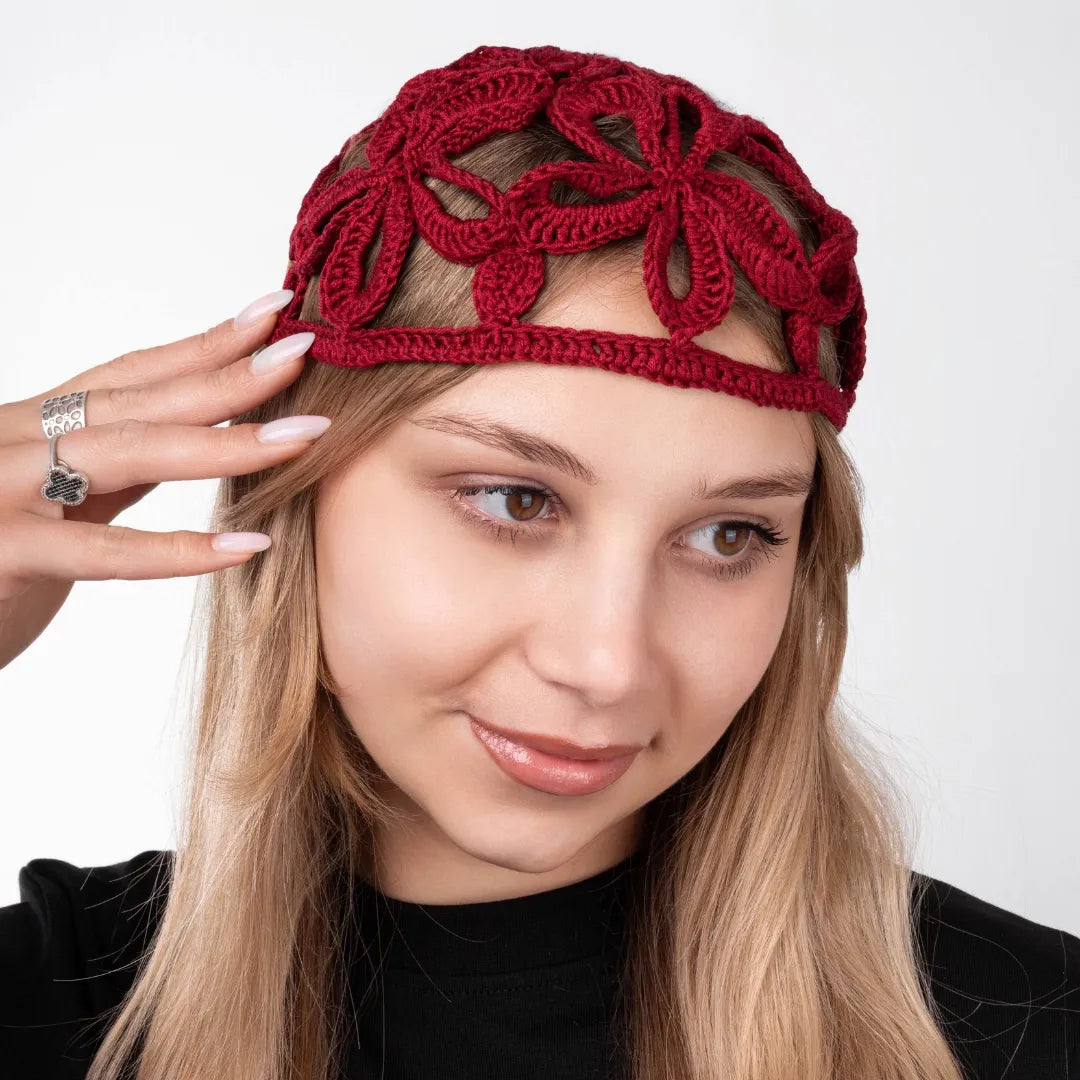 Crochet beanie with flowers