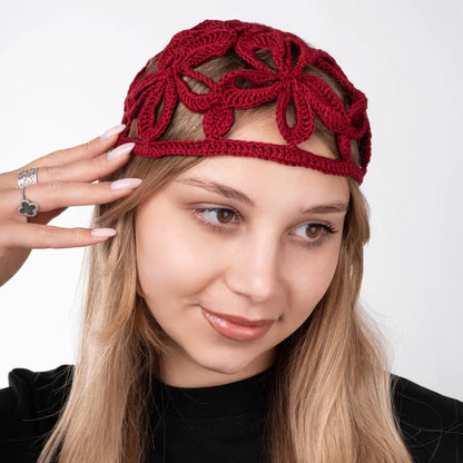 Crochet beanie with flowers