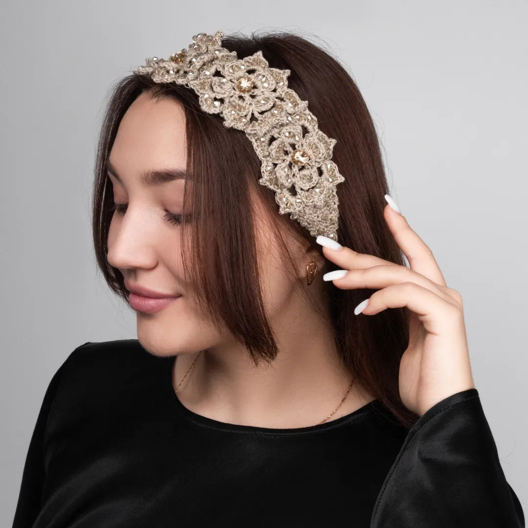 Floral headwrap with rhinestones and bicones