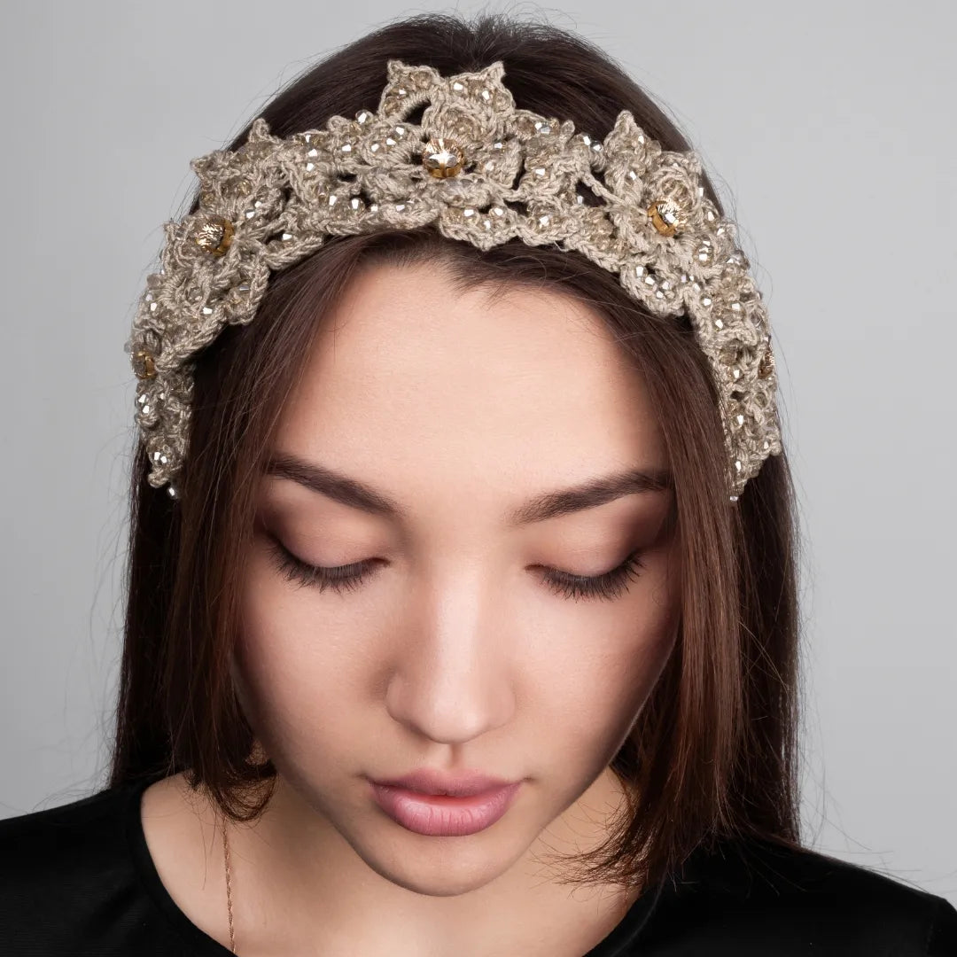 Floral headwrap with rhinestones and bicones