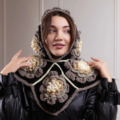 Plush flower granny square balaclava
