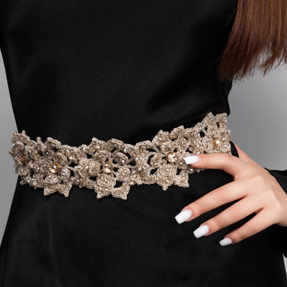Floral belt with rhinestones and bicones