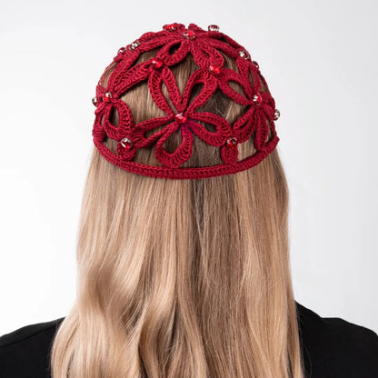 Floral beanie with rhinestones