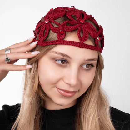 Floral beanie with rhinestones