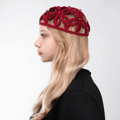 Floral beanie with rhinestones