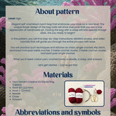 Pattern leaflet for crocheting a stylish bag with materials list and abbreviations.