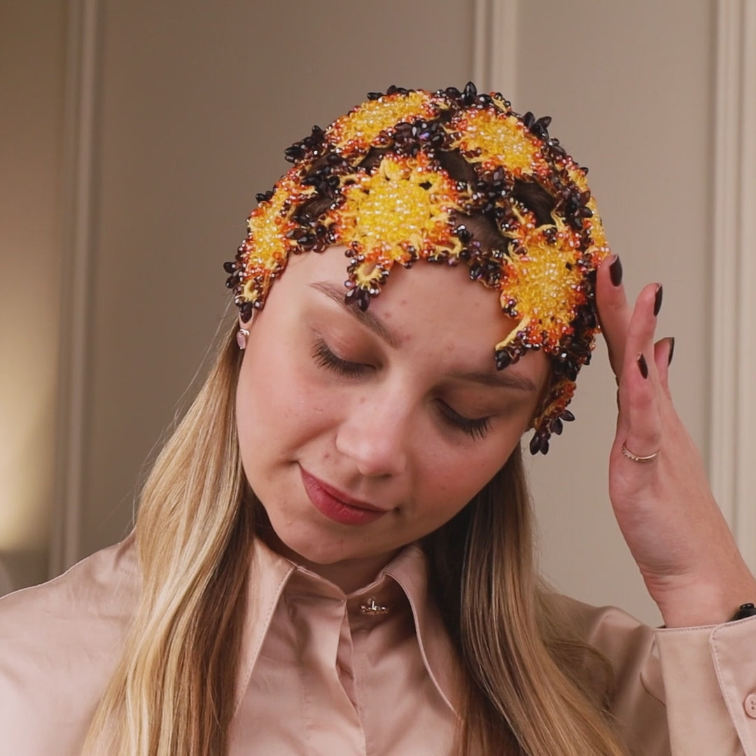 Carnaval floral beanie Jessica with beads