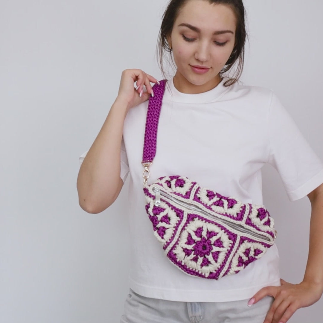 Granny square floral banana bag