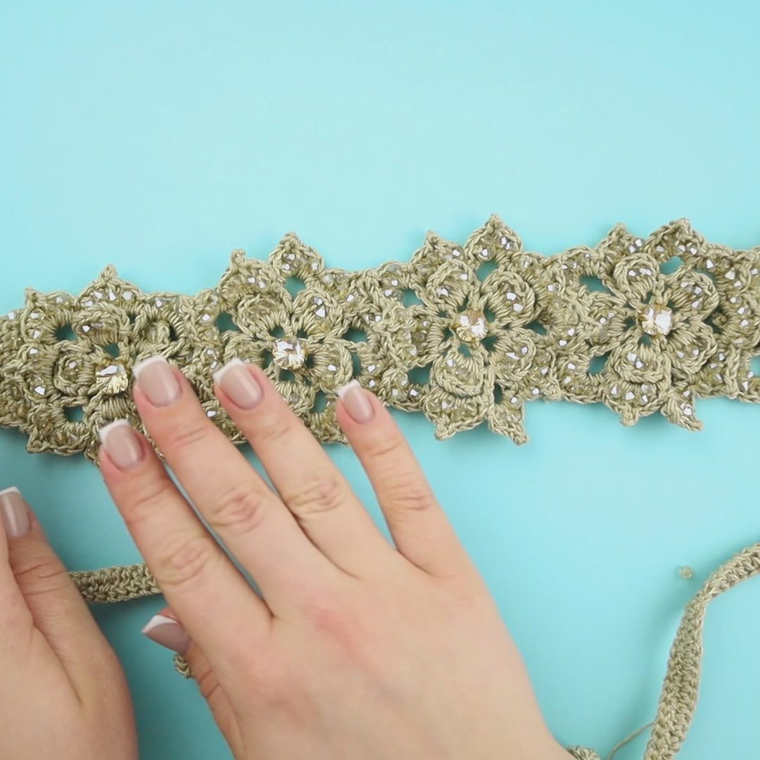 Floral belt with rhinestones and bicones